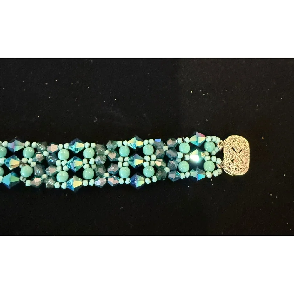 Handmade Glass‎ Beaded Bracelet Turquoise Teal Statement 7.5